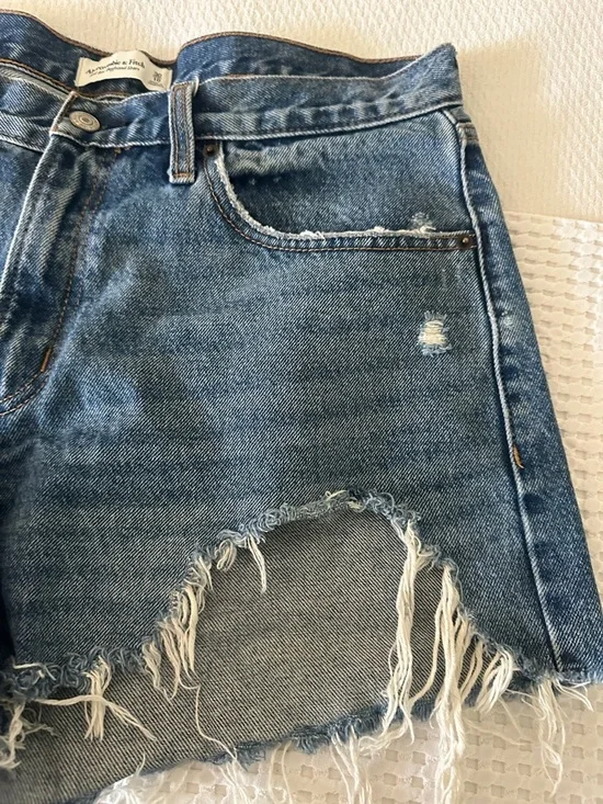 Abercrombie and Fitch Distressed High-Rise Denim Shorts - Blue - Picture 3 of 5